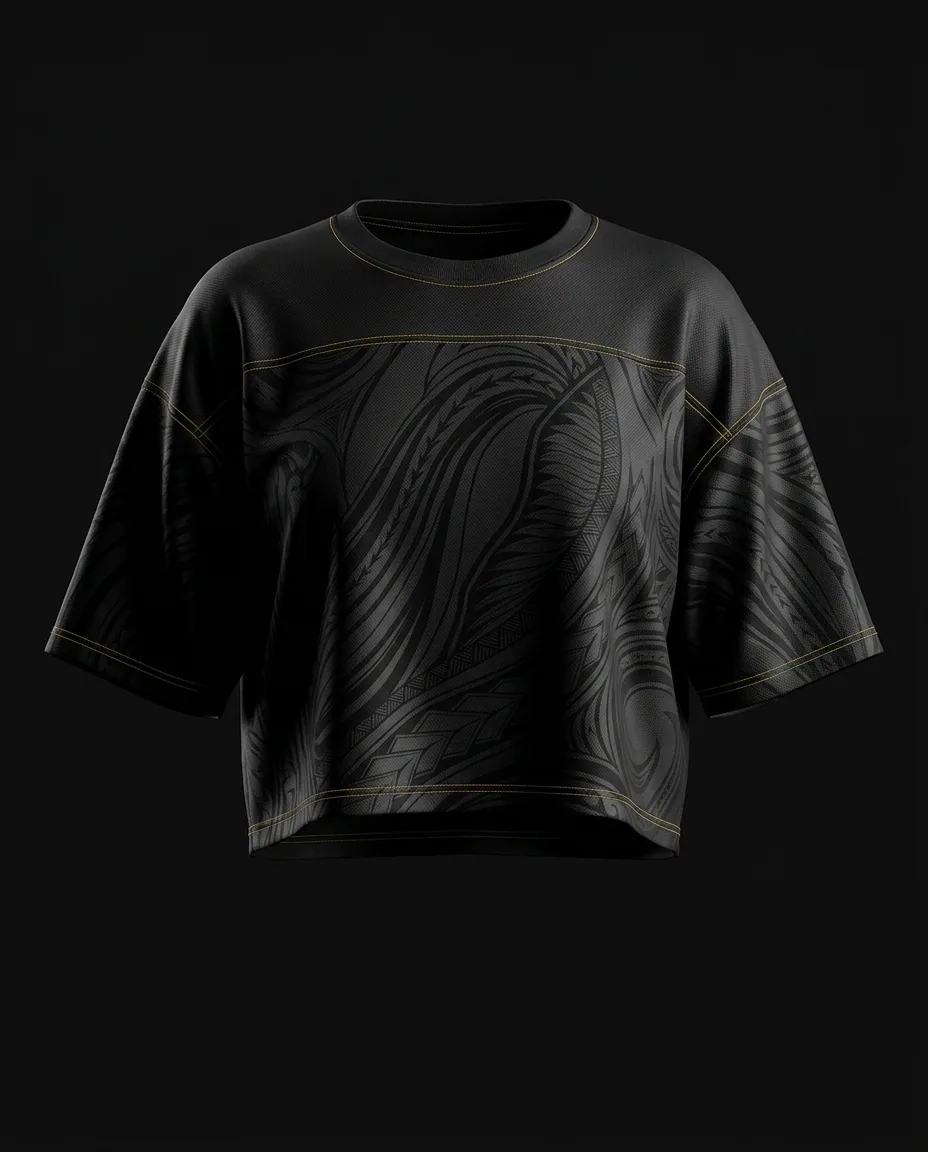 Tonal black-on-black women's flag football jersey with niho mano sublimation